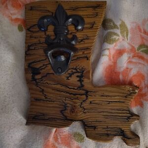 Wooden Louisiana Bottle Opener with Fleur-de-Lis
